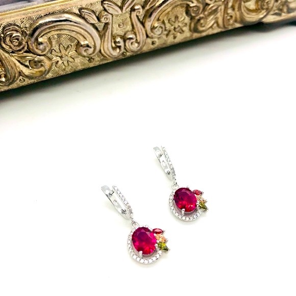 Beautiful Silver Ruby Peridot Citrine Earrings - Picture 4 of 17